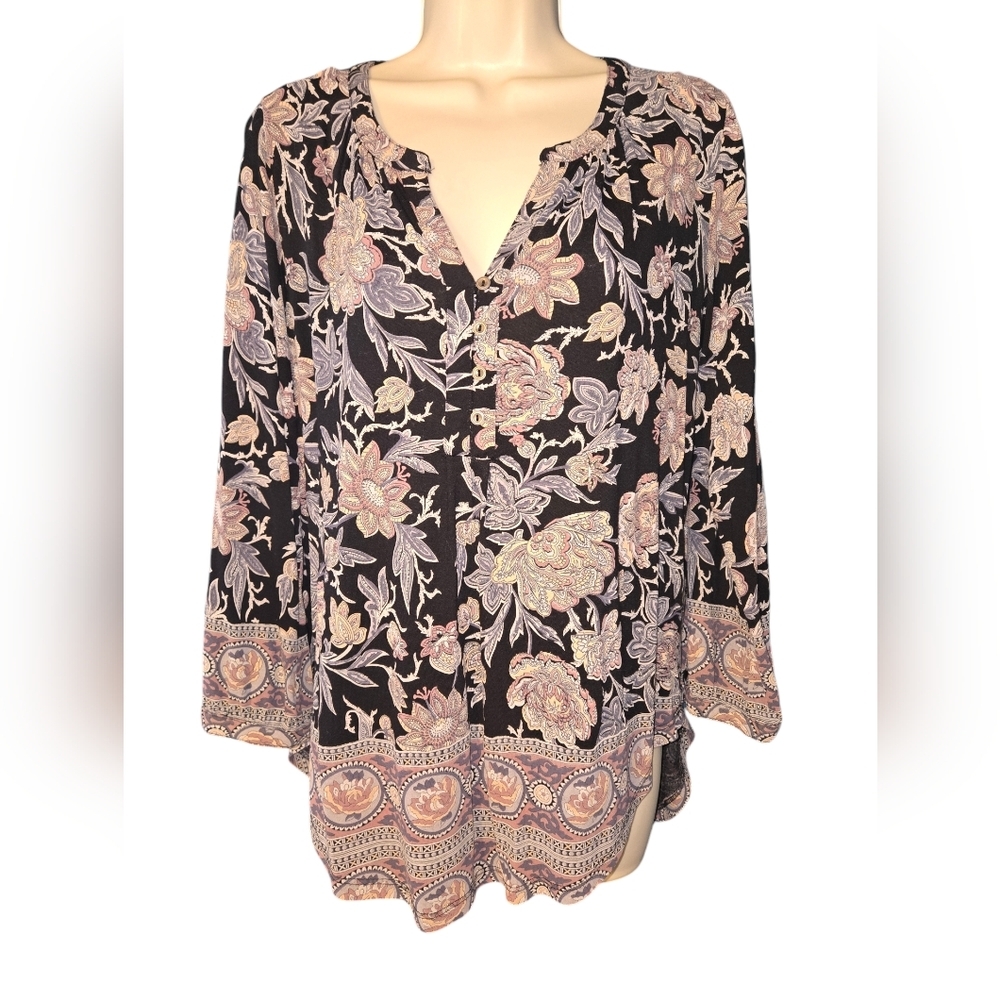 Women's Lucky Brand Tunic Blouse, Size Small, BOHO, side slits Oversize